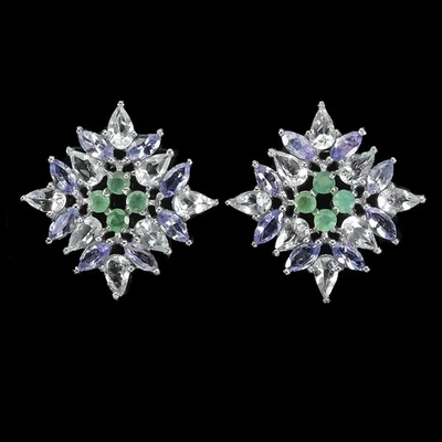 925纯银耳环梨海蓝宝石翡翠坦桑石宝石珠宝首饰 — 第 1/4 张图片