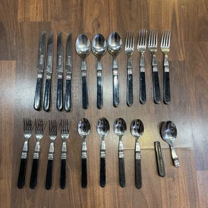 20 Vintage Sabatier CANNES flatware MCM bakelite style 4 Piece Set Rare Black - Picture 1 of 9
