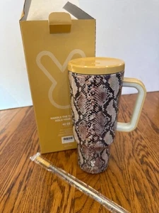 Meoky Snake Print Tumbler with Handle Metal Straw Size 40 oz New - Picture 1 of 13