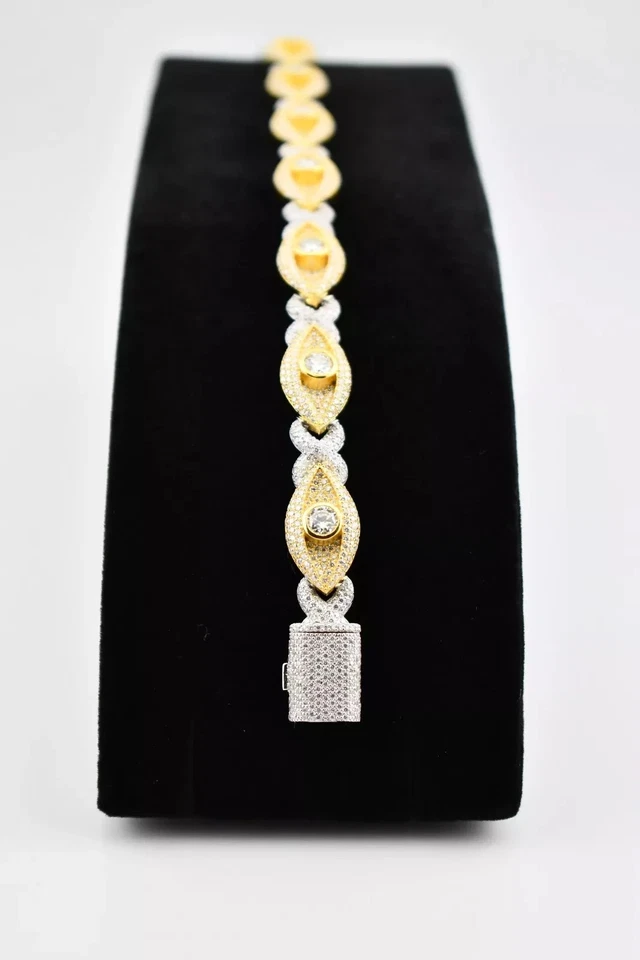 10 ct Round Tested D Moissanite VVS1 Cuban Bracelet 14k White Gold Plated Silver - Image 1 of 4