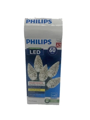 Cadena de luces LED facetadas C6 blancas cálidas Philips 60 unidades longitud iluminada 19,6 pies Foto 1 de 3