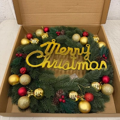 18" Artificial Light Up Christmas Wreath w/ Pine Cones, Red Berries & Ornaments - Image 1 of 4