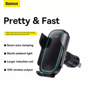 Baseus (15W) Milky Way Pro Wireless Charger / Auto Lock / Air Vent Car Mount Hol - Picture 1 of 6