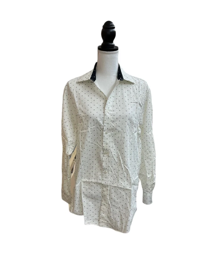 Sean John Mens Beige, Black Letters Tailored Fit Dress Shirt 15 1/2 - 32/33 - Image 1 of 4