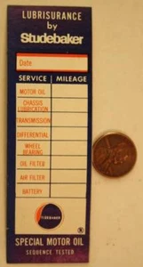 1960s Era Studebaker Automobile Motor Oil lubrication unused oil change sticker- - Picture 1 of 1