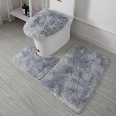 Juego de alfombrillas de baño lavables antideslizantes cubierta de tapa de asiento de inodoro alfombra de pedestal alfombras de baño Foto 1 de 4