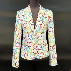 Moschino Jeans Size 8 Donna Psychedelic Funky Multi Blazer Jacket Lined - Picture 1 of 24