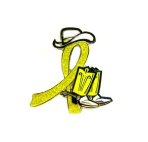 Yellow Ribbon Pin Spina Bifida Awareness Cowgirl Cowboy Western Boots Hat New - Picture 1 of 8