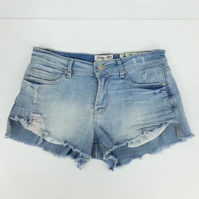 Indigo Rein 青少年短牛仔裤女式 5 磨损下摆仿旧弹力 — 第 1/4 张图片