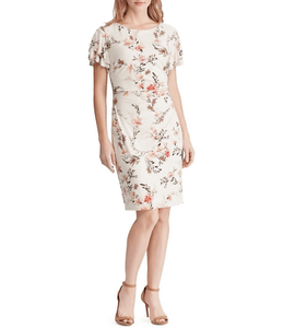 LAUREN RALPH Petite Latoya Floral Ruffle Sleeve Party Dress $125 Pink Size 8P - Picture 1 of 1