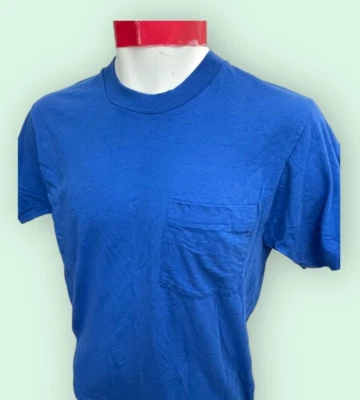 Camiseta De Colección Años 80 Fruit of the Loom Azul Con Bolsillo EE. UU. Punto Único S Foto 1 de 4