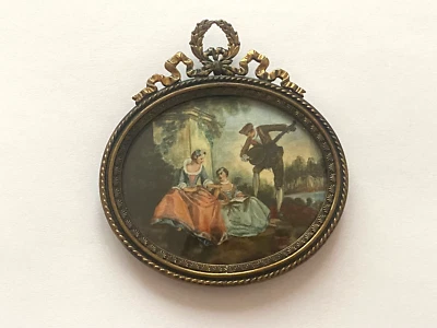 Antique Rare French Musican Scene Hand Painting Miniature Frame Wall - Image 1 of 4