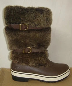 UGG Australia LILYAN Brown Waterproof Leather Sheepskin Boots Size US 6 NEW - Picture 1 of 9