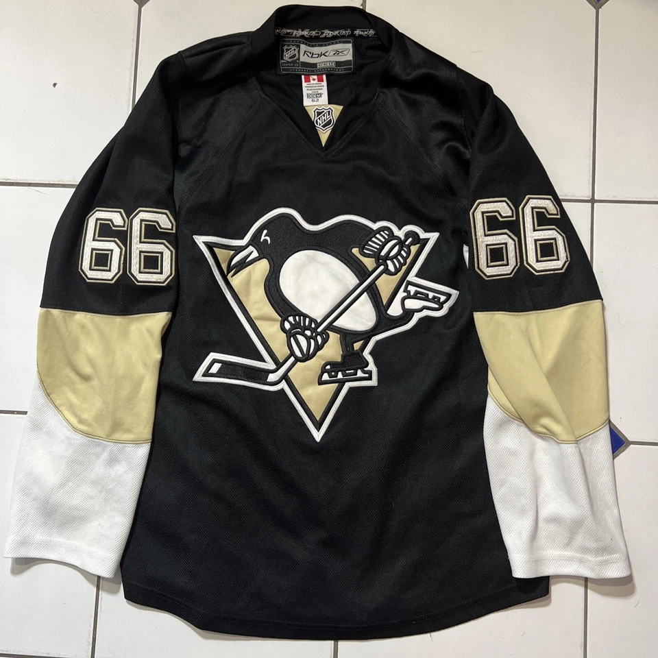 Camiseta deportiva negra de hockey Reebok de los Pittsburgh Penguins Mario Lemieux #66 de la NHL talla 52 Foto 1 de 3