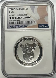 2020 P $1 Proof Australia Koala Incuse High Relief NGC PF 70 Ultra Cameo - Picture 1 of 3