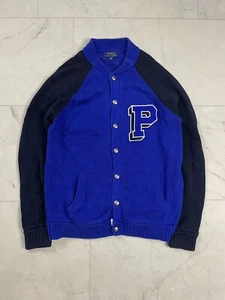 Polo Ralph Lauren Varsity Jacket Boy Cardigan Snap Button Sweater Big P Size XL - Picture 1 of 9