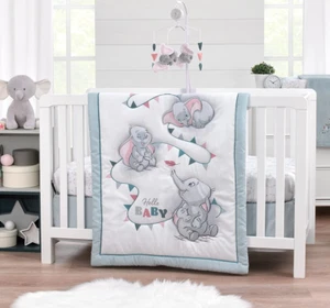 Disney Dumbo Elephant 3 Piece Baby Cot Quilt Set Bed Sheet Pastel Pink Blue - Picture 1 of 6