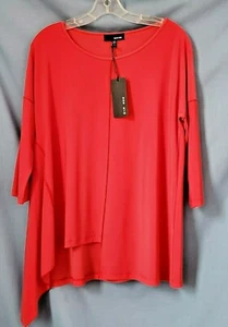 Sun Kim Designer Knit Top Size S Red Mango 3/4 Sleeve Round Neck Blouse Shirt - Picture 1 of 11