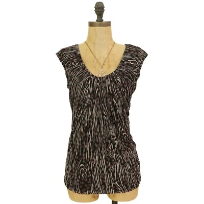 Top Classiques Entier M Cuello Reunido Mezcla de Seda Geo Estampado Púrpura Usado en Excelente Condición B16 Foto 1 de 4