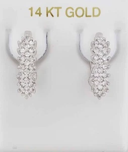 GENUINE 2.20 Cts DIAMOND HUGGIES EARRINGS 14k WHITE GOLD - Free Certificate -NWT - Picture 1 of 6