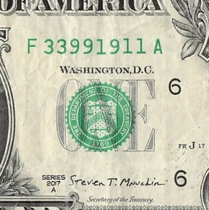 Trinary 1s 3s 9s Fancy Serial Number One Dollar Bill F33991911A triples - Picture 1 of 11