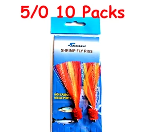 10 paquetes de 5/0 señuelos de pesca de agua salada para plataformas para moscas de camarón cebo rojo/amarillo de peces de roca - Imagen 1 de 3