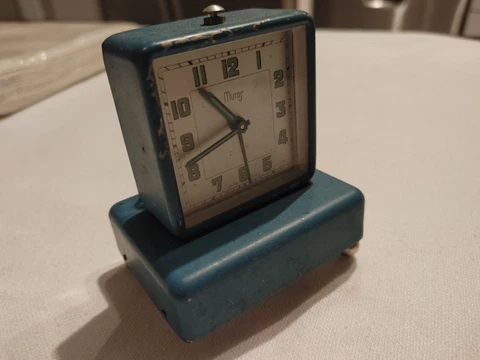 Muros Blue Mechanical Wind Alarm Clock Music Box Swiss Cover