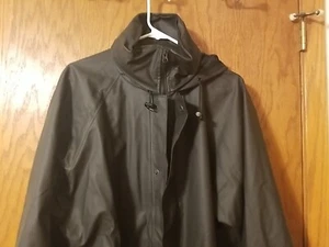 Rain Coat Storm Hide Black Hooded  Jacket Mens XL  Hood Tucks under collar Vents - Picture 1 of 15
