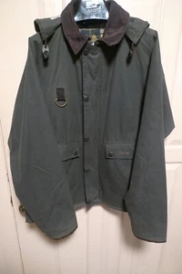 BARBOUR- STANDEN WAX COTTON JACKET + HOOD - SPEY STYLE - SAGE -MADE @ UK - XL - Picture 1 of 24