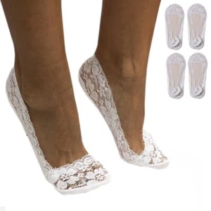 2 Pairs Womens Lace No Show Socks Liner Anti Slip Low Cut Toe Ankle Cotton Blend - Picture 1 of 1