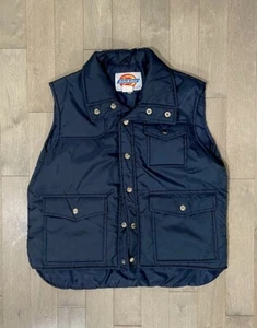 Vtg Dickies Puffer Warm Insulated Vest Mens Blue Snap Hipster Work Farm Sz M/L - Picture 1 of 6