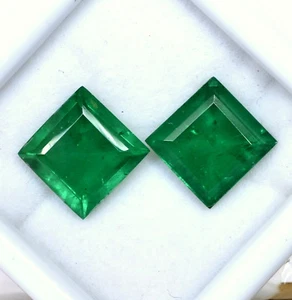 12.48 Cts Emerald Color Doublet Square Cut Pair 11x11 mm Green Loose Gemstones - Picture 1 of 3