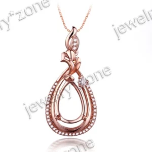 Semi Mount Diamonds Jewelry 11x7mm Pear Cut 10k Rose Gold Fine Party Pendant - Picture 1 of 6