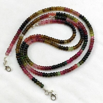 Natural Rainbow Tourmaline Gems 5 mm Size Smooth Rondelle Beads 17" Necklace - Image 1 of 4