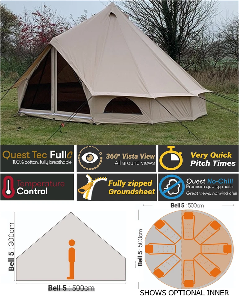 Quest Elite Signature 5mtr Cotton Canvas Bell Teepee Wigwam Festival Tent  - Image 1 of 1