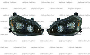 Kenworth T680 Full LED Headlights Sequential Turn Signals Black Pair 2013-2020