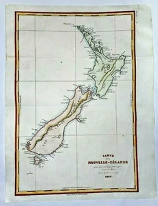NEW ZEALAND 1834 DUMONT D'URVILLE LARGE DETAILED ANTIQUE MAP 19TH CENTURY - Picture 1 of 5