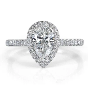 1.60 CARAT G SI1 NATURAL PEAR SHAPED DIAMOND ENGAGEMENT RING 18K WHITE GOLD - Picture 1 of 3