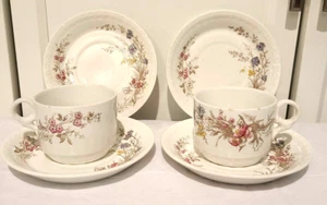 Semi-porcelain Johnson Bros England Pink And Blue Floral Cups And Saucers - Picture 1 of 7