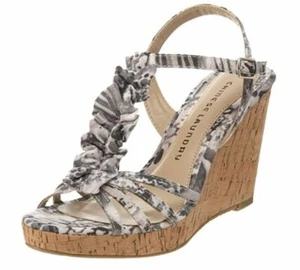 Chinese Laundry Wedge Sandal  Venice Beach Black White Ruffles Women's Size 6M - Picture 1 of 12