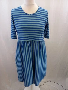 Gudrun Sjoden Blue Green Striped Jersey Dress Stretchy Pockets Cotton Size M Ex  - Picture 1 of 18