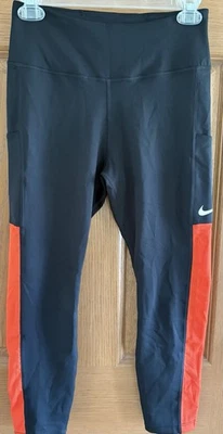 NWT Nike Women’s Crop Training Mesh Side Black Red Leggings Sz Medium - Image 1 of 4