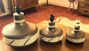 3 graduated Midcentury Modern West German Pottery Fat Lava twin bulb lamp bases. - Picture 1 of 7