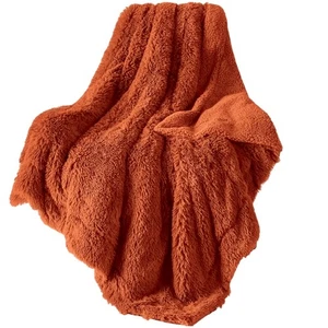 Bedsure Burnt Orange Fuzzy Shaggy Faux Fur Throw Blanket 50" x 60" Bedding - Picture 1 of 4