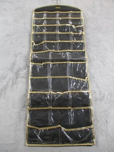 Organizador de joyas colgante 32 bolsillos vinilo transparente almacenamiento adorno dorado armario percha - Imagen 1 de 5