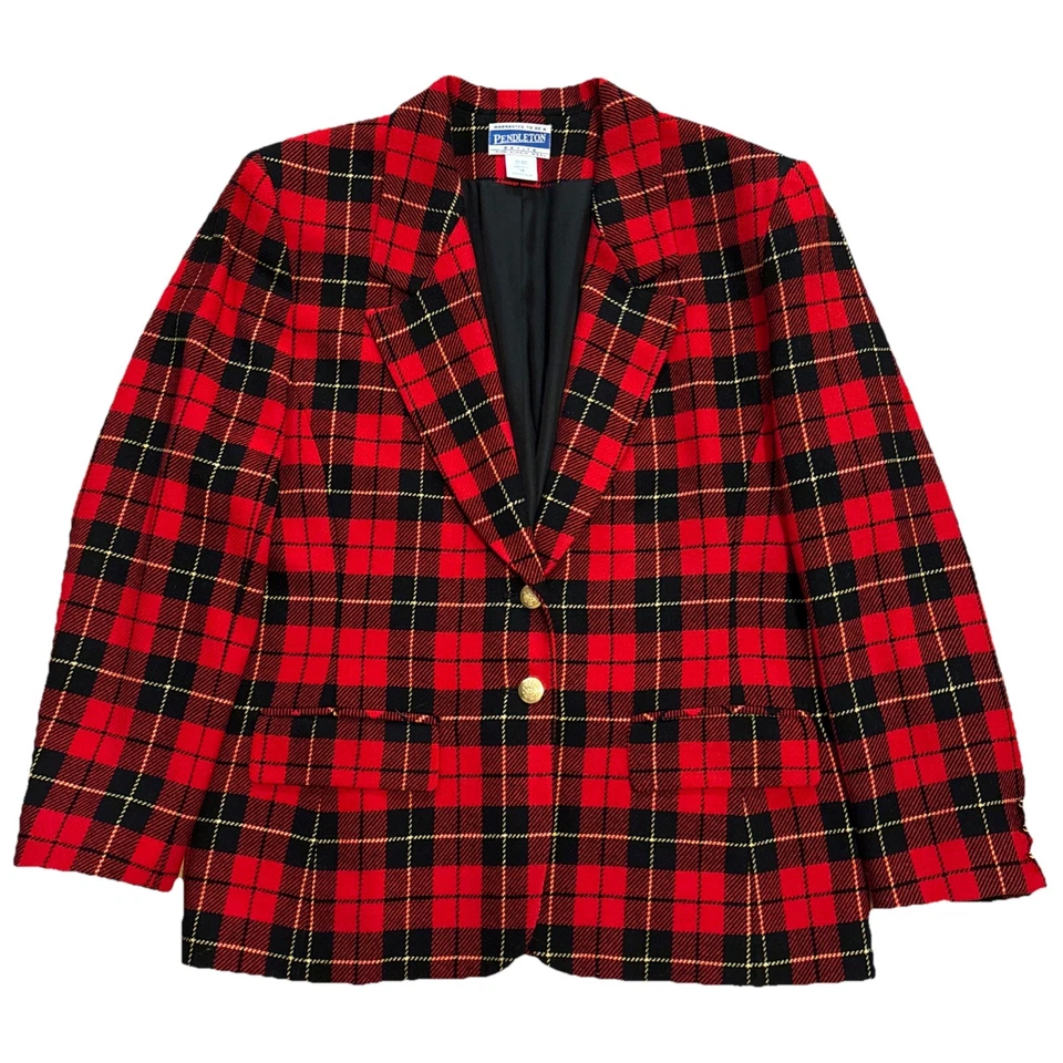 Blazer Pendleton Vintage Años 90 100% Lana Rojo Negro Tartán Cuadros Mujer’s Petite 14 Foto 1 de 4