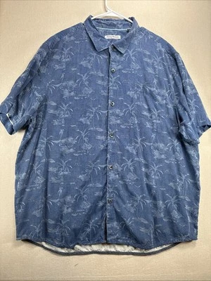 Camisa Tommy Bahama Seda 3XL Azul Para Hombre Estampado Completo Palmeras Florida XXXL Foto 1 de 4