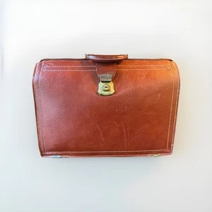 Porte-documents vintage années 60/70 Deep Buff en cuir de vache fendu marron - Photo 1/11