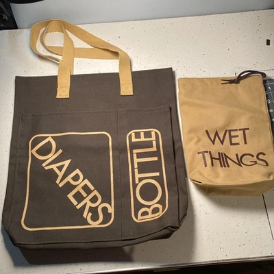70's/80's Large Canvas Diaper Tote Bag with Lined Wet Bag New Vintage - Image 1 of 4