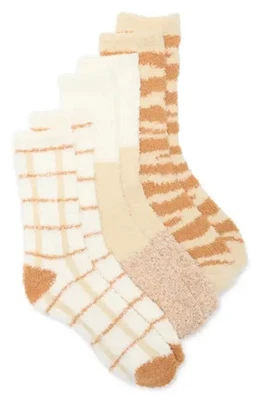 NORDSTROM BUTTER SOCKS BEIGE LEOPARD STRIPES  ONE SIZE LOT OF 3  NIP - Image 1 of 4